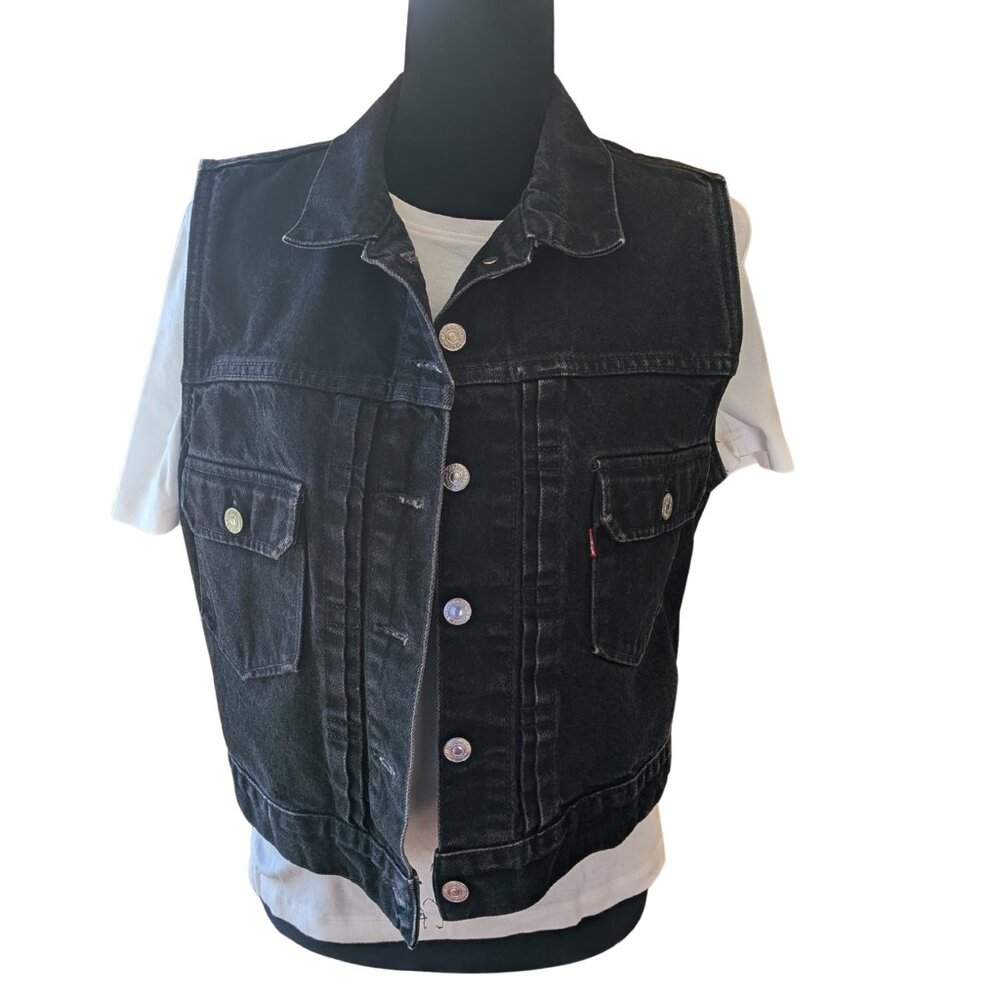 Denim Vest Black Vintage Women's Medium
